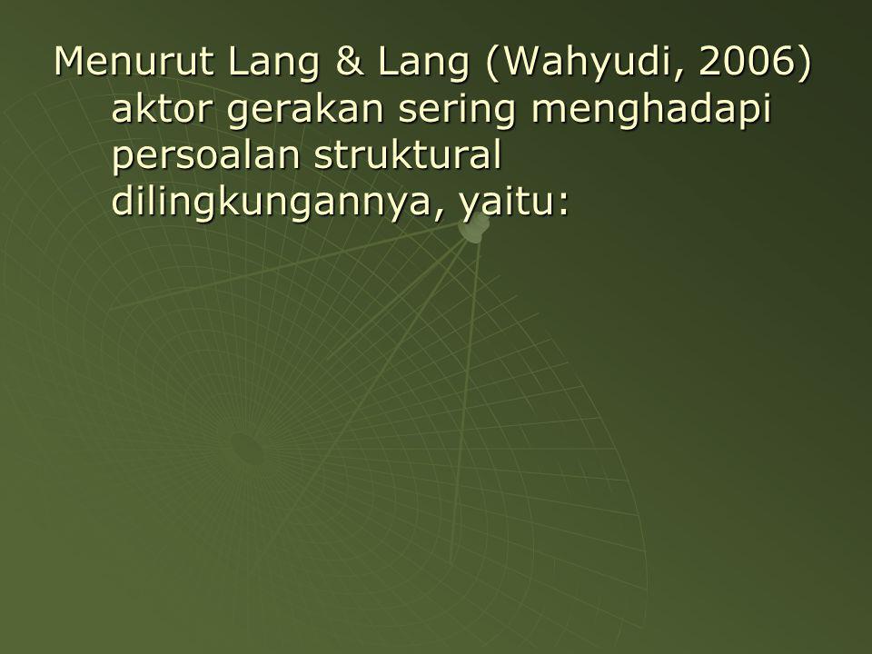 Menurut Lang & Lang (Wahyudi, 2006) aktor gerakan sering menghadapi persoalan struktural dilingkungannya, yaitu: