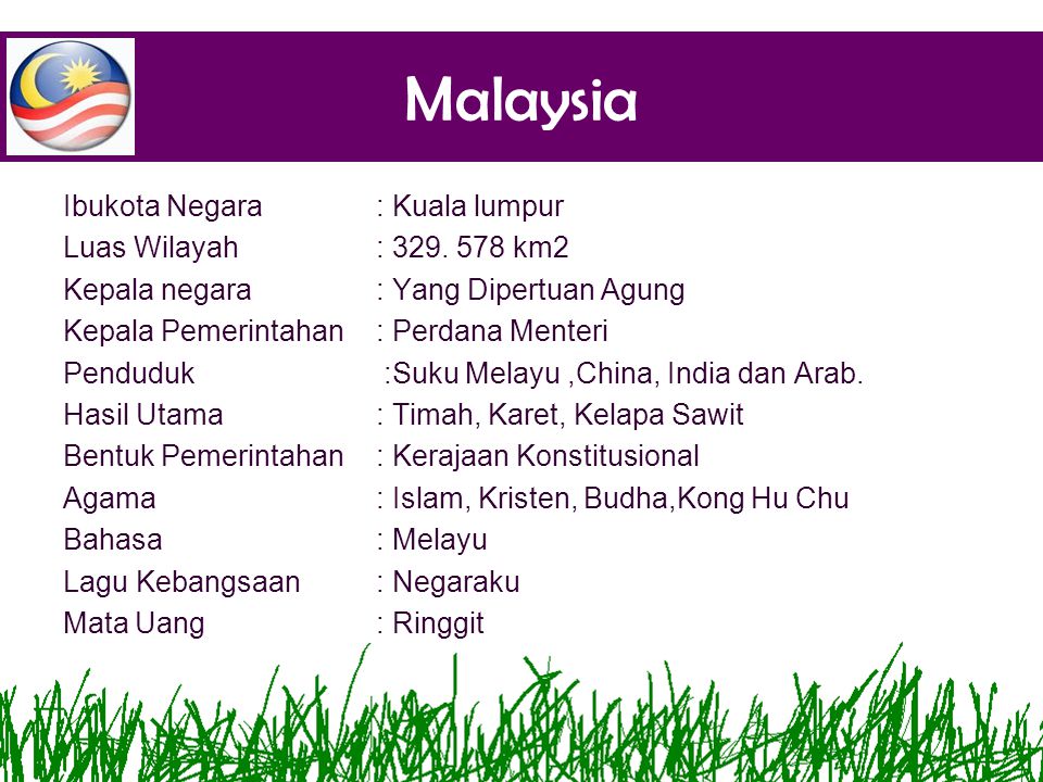 Malaysia Ibukota Negara : Kuala lumpur Luas Wilayah : km2