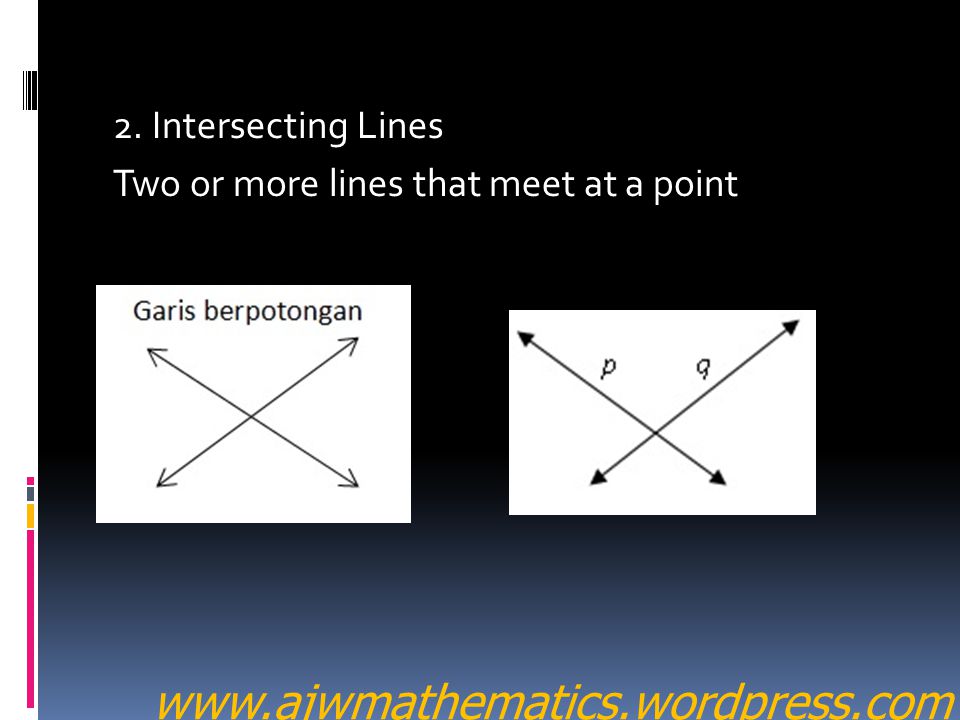2. Intersecting Lines Two or more lines that meet at a point