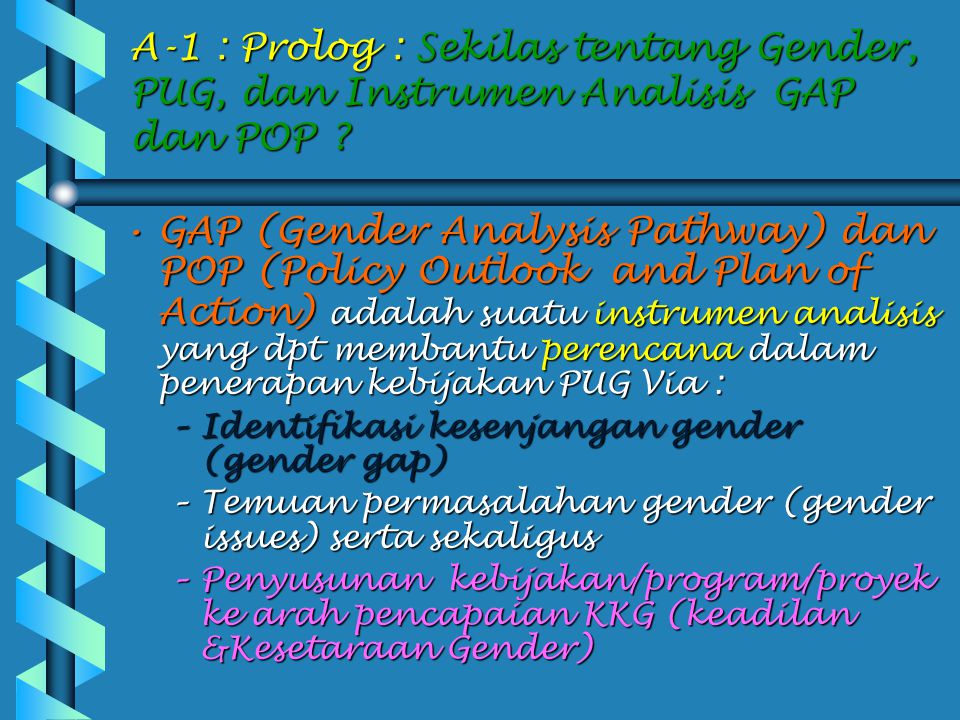 A-1 : Prolog : Sekilas tentang Gender, PUG, dan Instrumen Analisis GAP dan POP