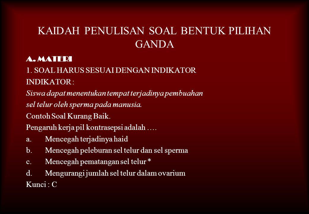 Kaidah Penulisan Soal Dilihat Dari Materi Materi Soal 0306