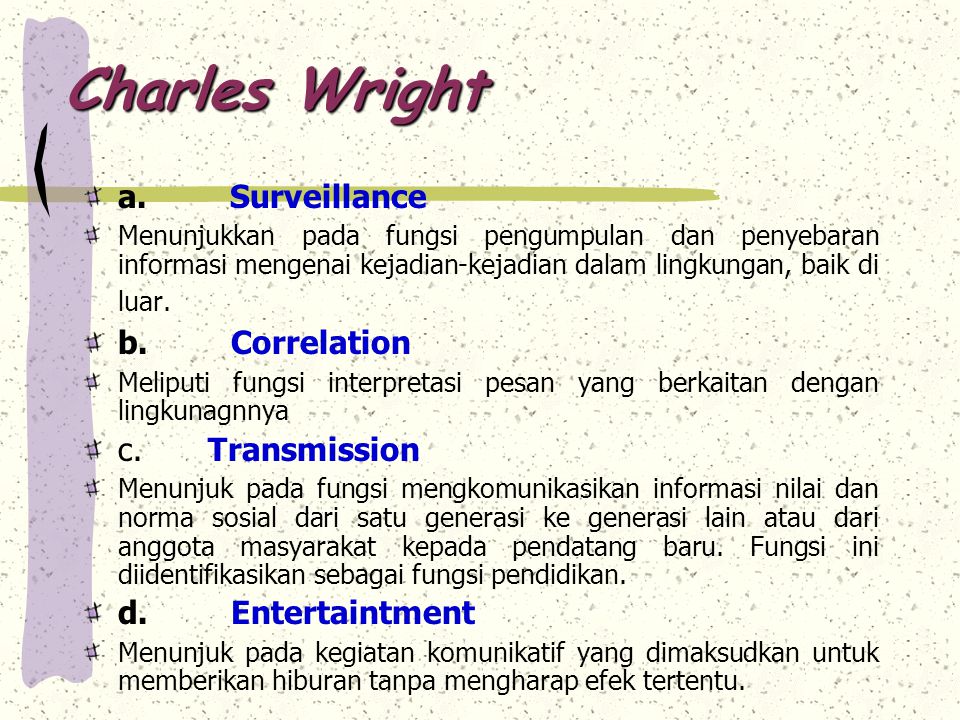 Charles Wright a. Surveillance b. Correlation c. Transmission