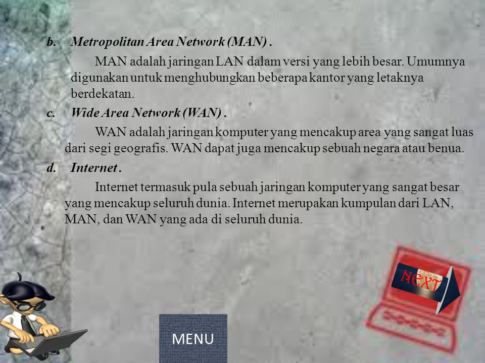 MENU Metropolitan Area Network (MAN) .