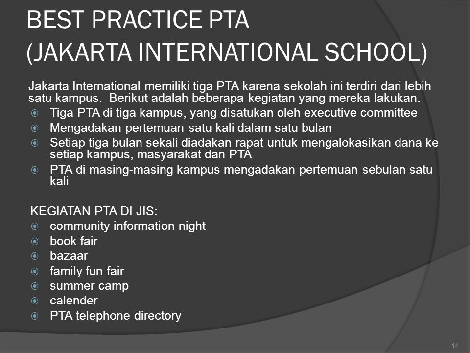 BEST PRACTICE PTA (JAKARTA INTERNATIONAL SCHOOL)