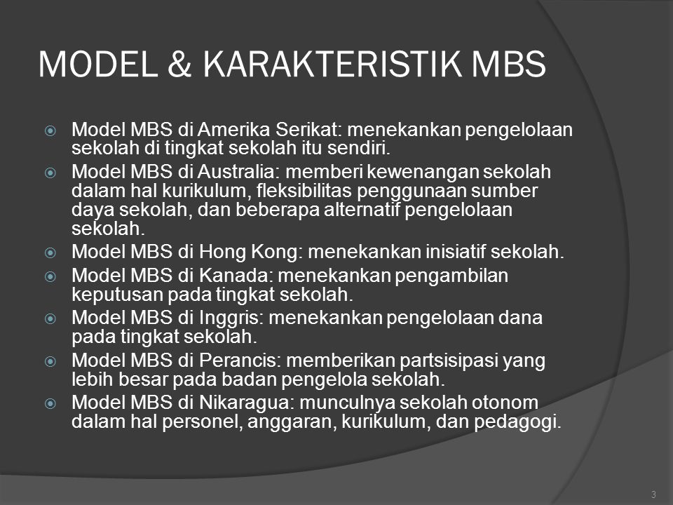 MODEL & KARAKTERISTIK MBS