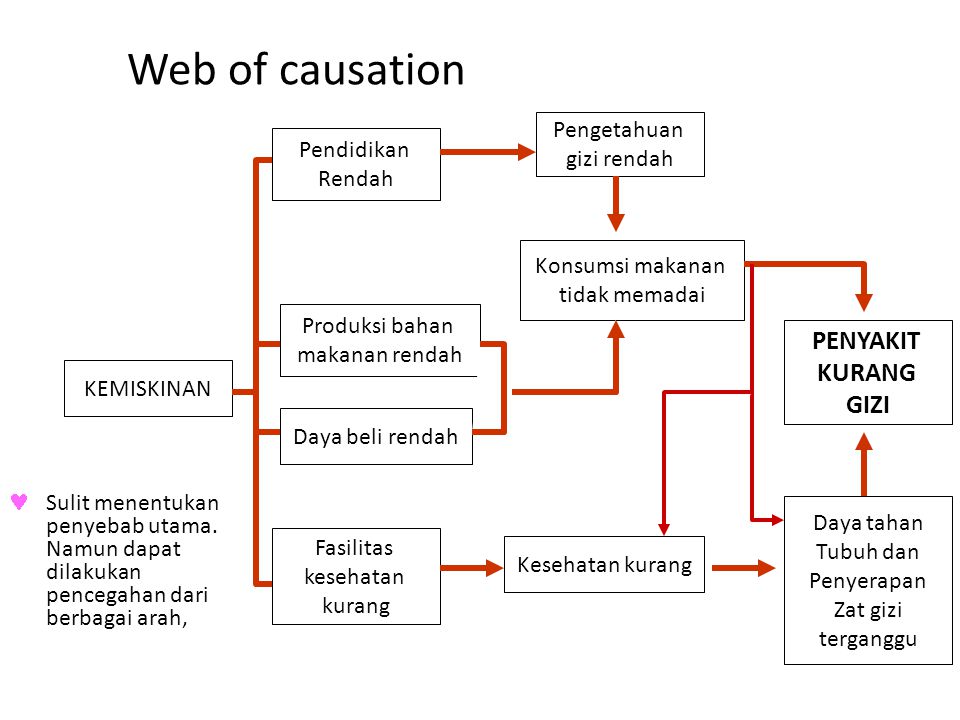 Web of causation PENYAKIT KURANG GIZI Pengetahuan gizi rendah