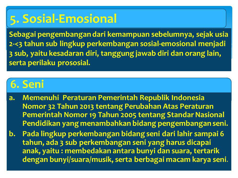5. Sosial-Emosional 6. Seni
