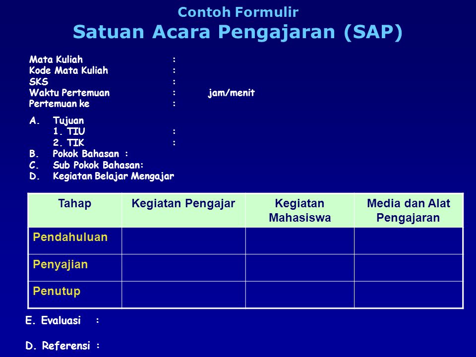 Contoh Formulir Satuan Acara Pengajaran (SAP)