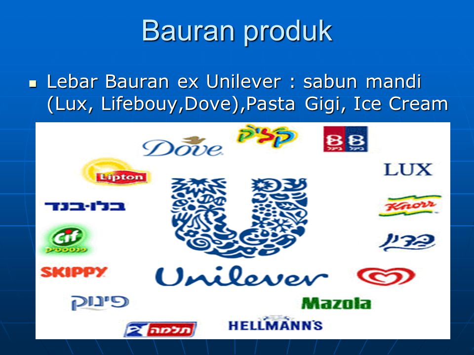 Bauran produk Lebar Bauran ex Unilever : sabun mandi (Lux, Lifebouy,Dove),Pasta Gigi, Ice Cream