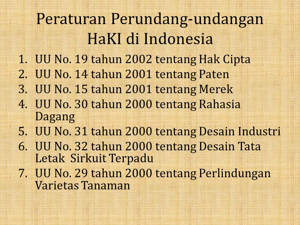 Peraturan Perundang-undangan HaKI di Indonesia