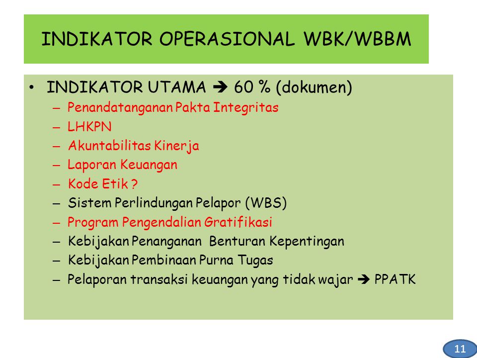 INDIKATOR OPERASIONAL WBK/WBBM
