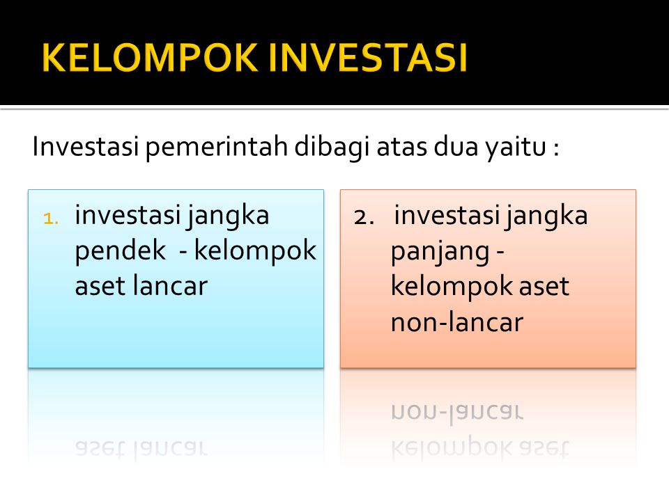 KELOMPOK INVESTASI Investasi pemerintah dibagi atas dua yaitu :
