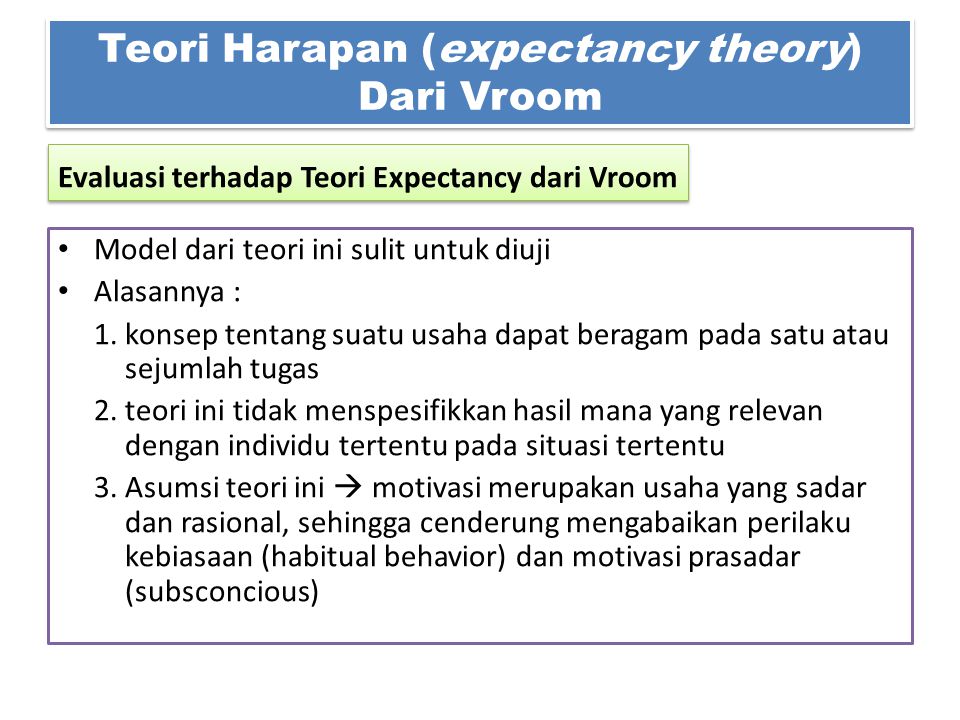 Teori Harapan (expectancy theory) Dari Vroom