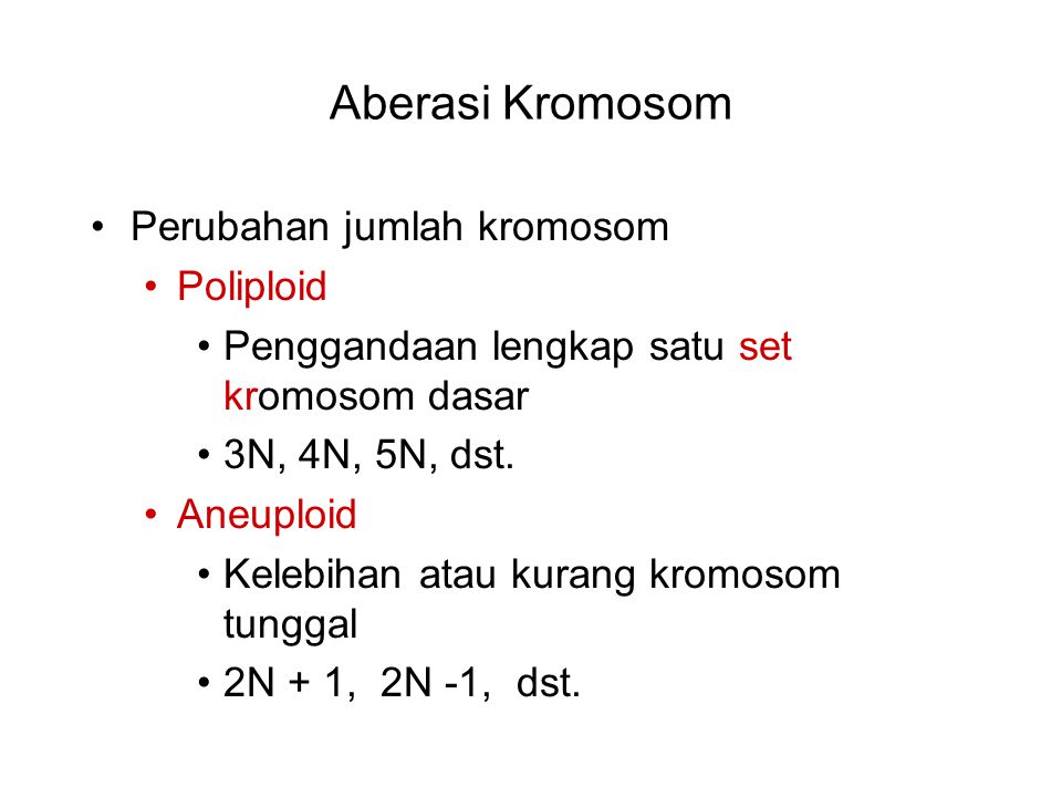 Aberasi Kromosom Perubahan jumlah kromosom Poliploid