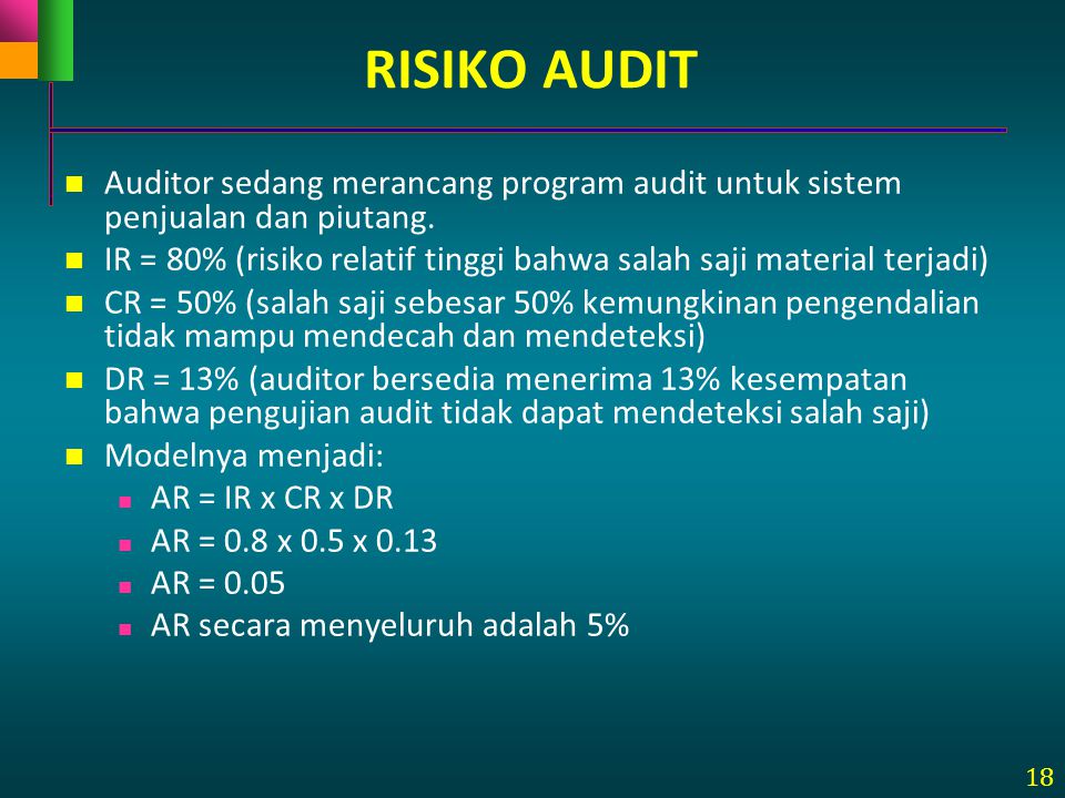 RISIKO AUDIT Auditor sedang merancang program audit untuk sistem penjualan dan piutang.