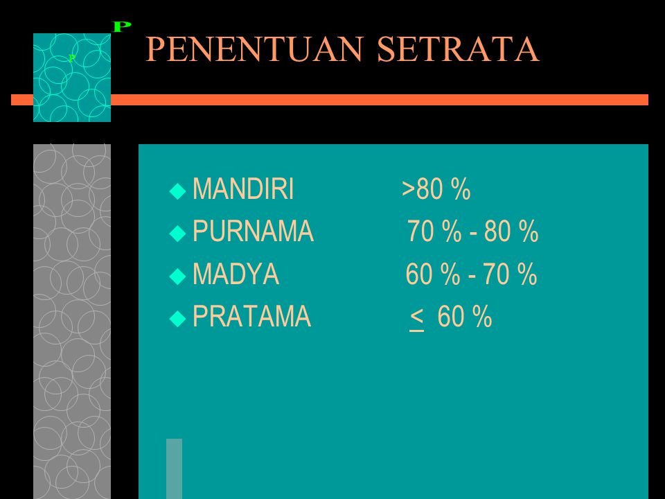 PENENTUAN SETRATA MANDIRI >80 % PURNAMA 70 % - 80 %
