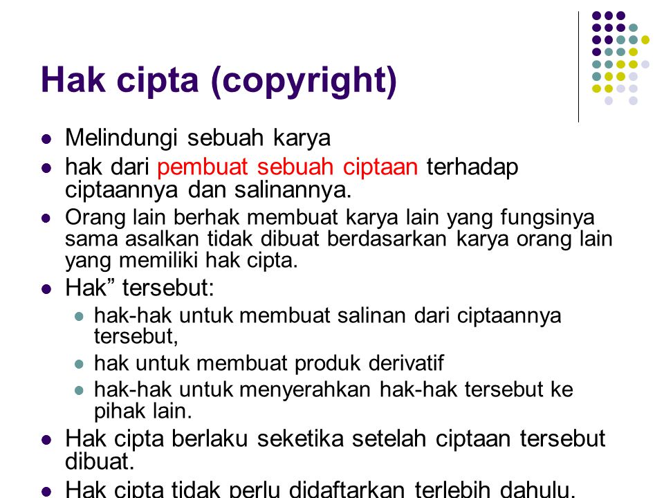 Hak cipta (copyright) Melindungi sebuah karya