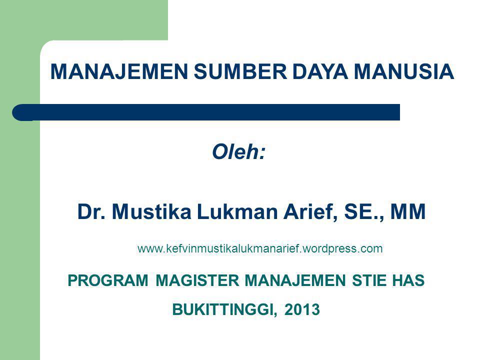 MANAJEMEN SUMBER DAYA MANUSIA Oleh: Dr. Mustika Lukman Arief, SE., MM
