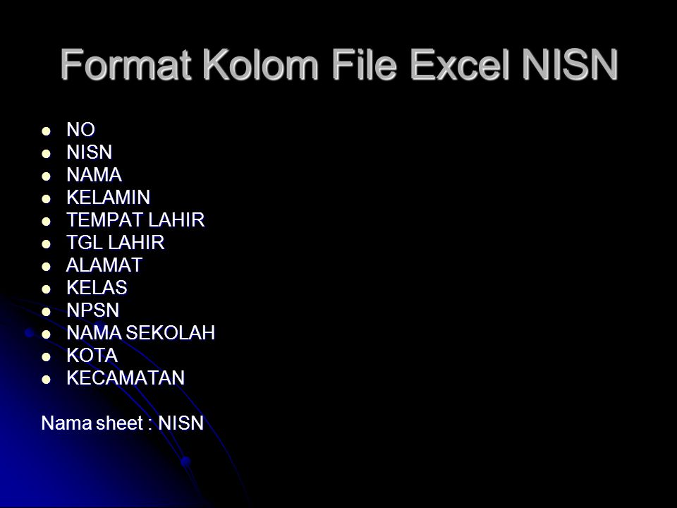 Format Kolom File Excel NISN