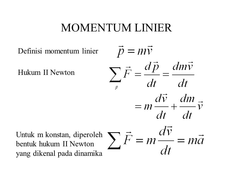 MOMENTUM LINIER Definisi momentum linier Hukum II Newton