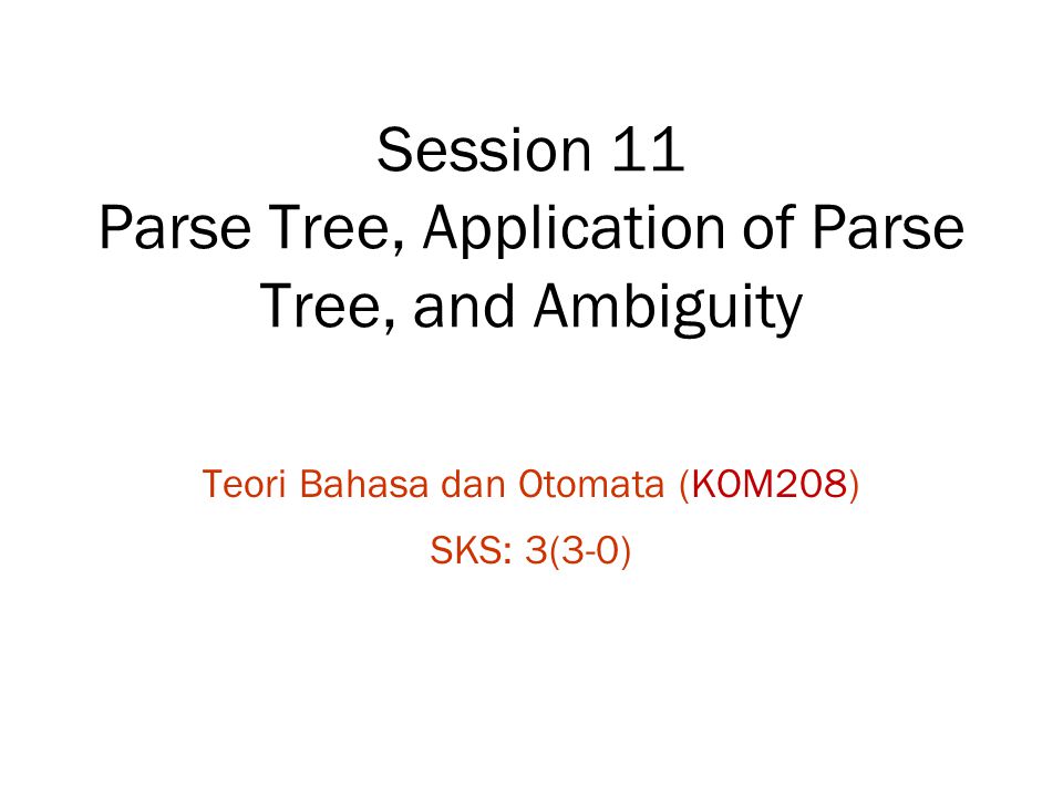 Session 11 Parse Tree, Application of Parse Tree, and Ambiguity