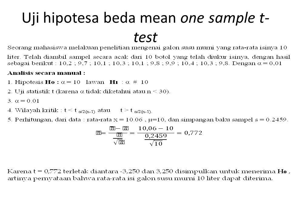 Uji hipotesa beda mean one sample t-test
