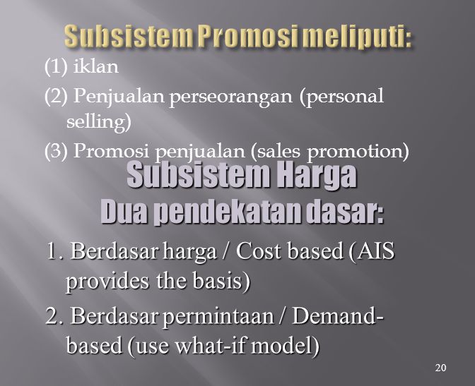 Subsistem Promosi meliputi: