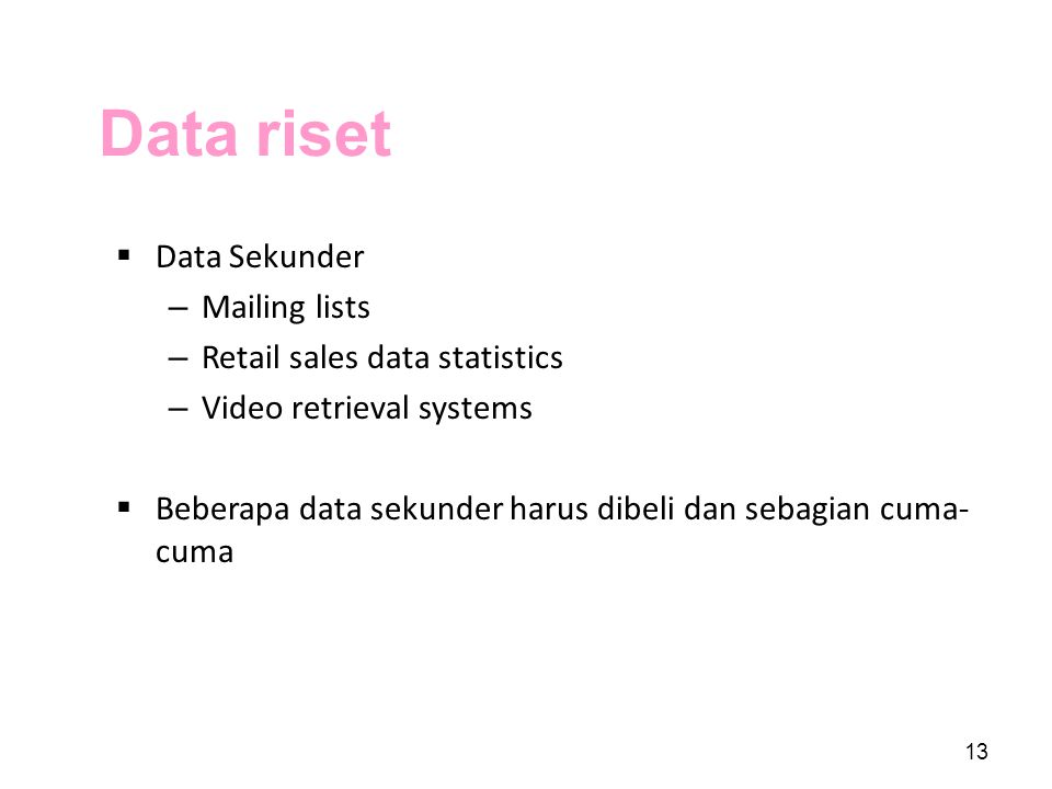 Data riset Data Sekunder Mailing lists Retail sales data statistics