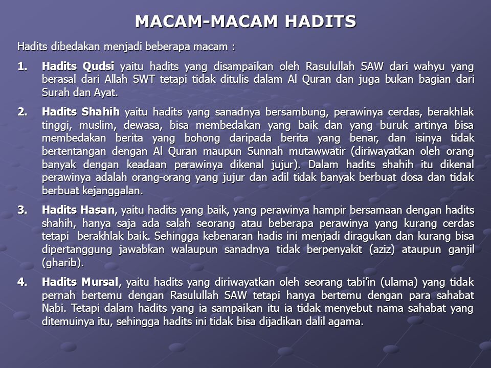 Macam2 Hadis – Sinau