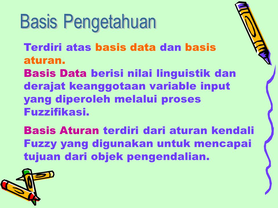 Basis Pengetahuan Terdiri atas basis data dan basis aturan.
