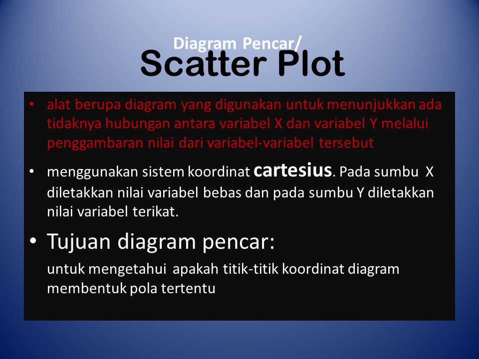Scatter Plot Tujuan diagram pencar: Diagram Pencar/