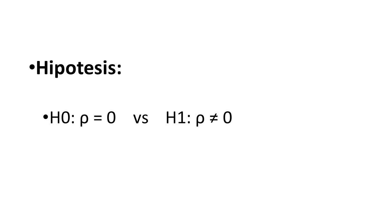 Hipotesis: H0: ρ = 0 vs H1: ρ ≠ 0
