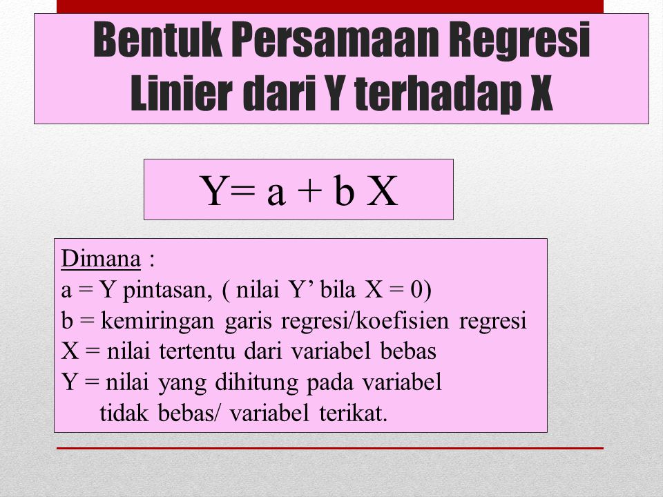 Bentuk Persamaan Regresi Linier dari Y terhadap X