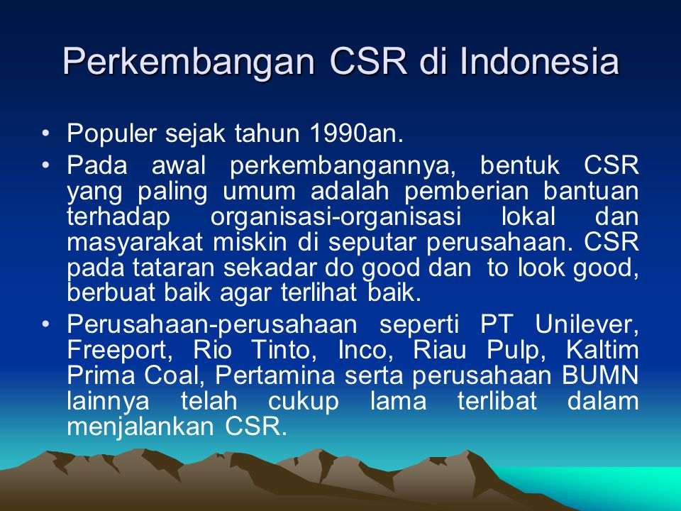Perkembangan CSR di Indonesia