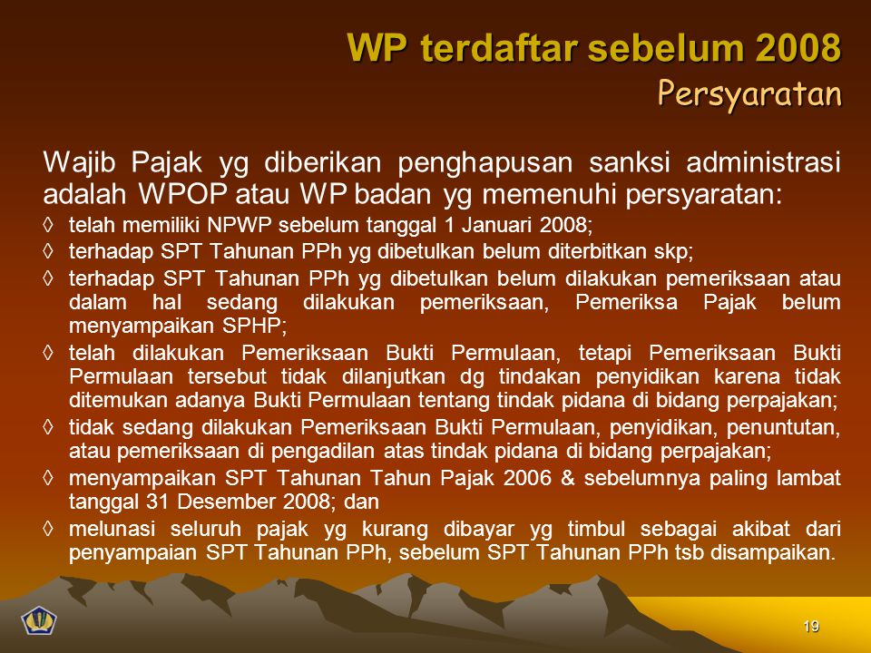 WP terdaftar sebelum 2008 Persyaratan