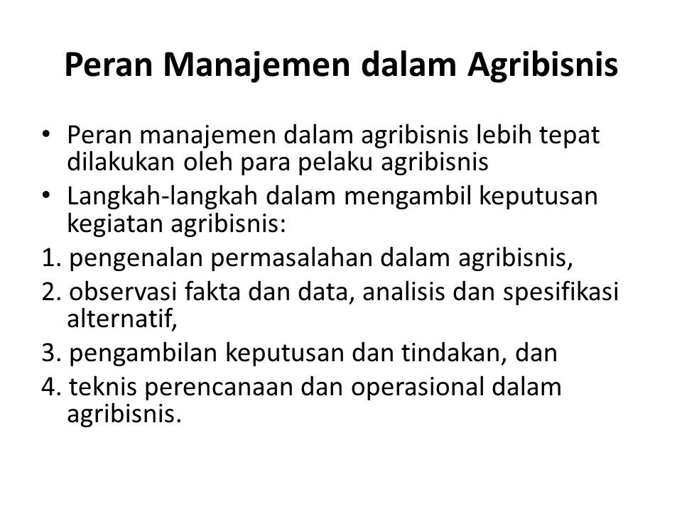 Peran Manajemen dalam Agribisnis