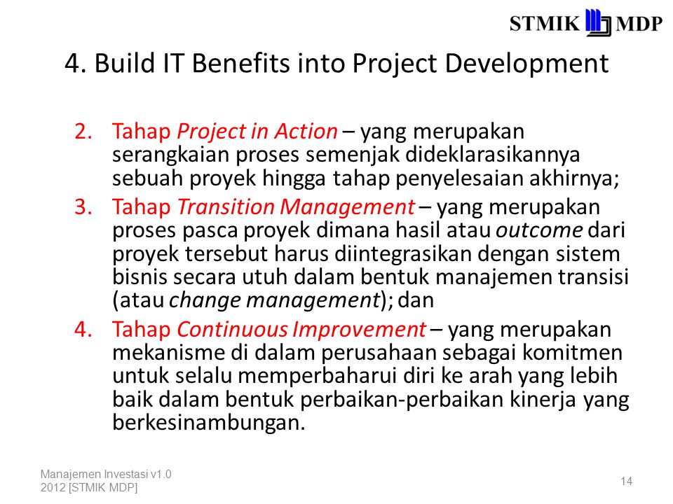 4. Build IT Benefits into Project Development
