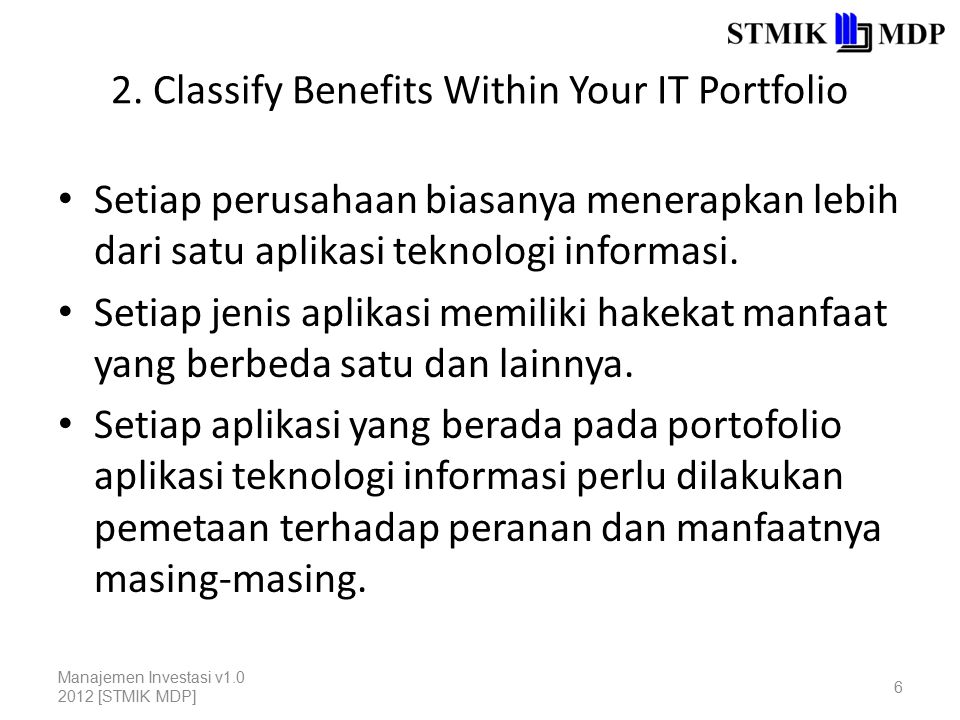 2. Classify Benefits Within Your IT Portfolio