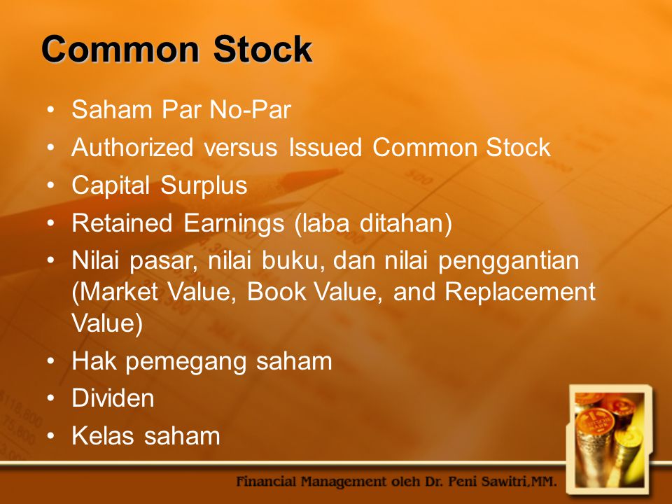 Common Stock Saham Par No-Par Authorized versus Issued Common Stock
