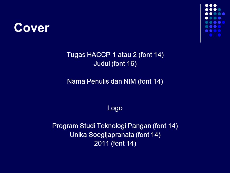 Cover Tugas HACCP 1 atau 2 (font 14) Judul (font 16)