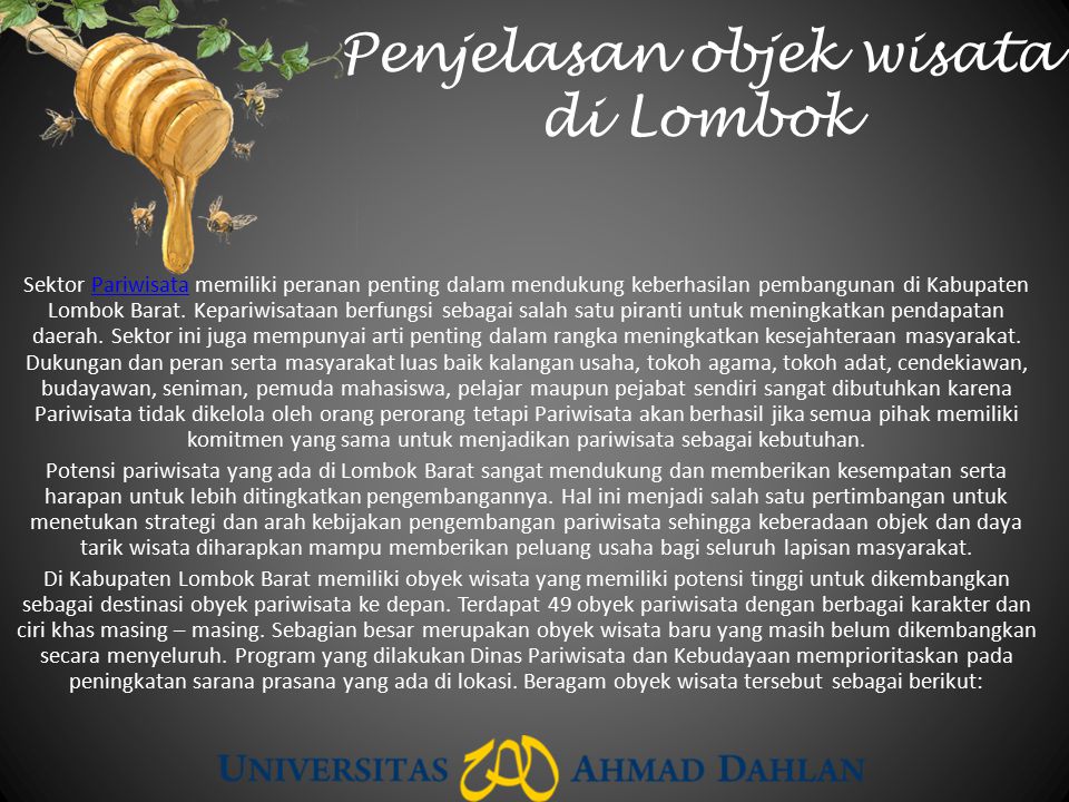 Penjelasan objek wisata di Lombok