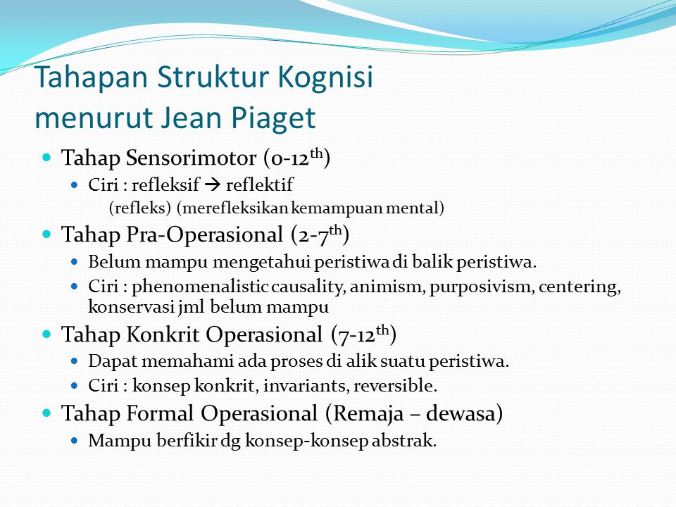 Tahapan Struktur Kognisi menurut Jean Piaget