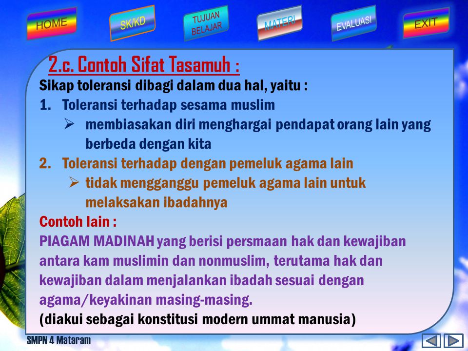 2.c. Contoh Sifat Tasamuh :