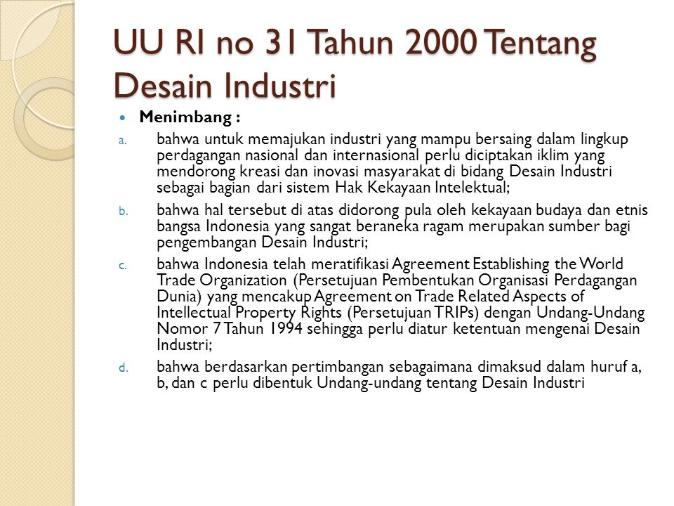 UU RI no 31 Tahun 2000 Tentang Desain Industri