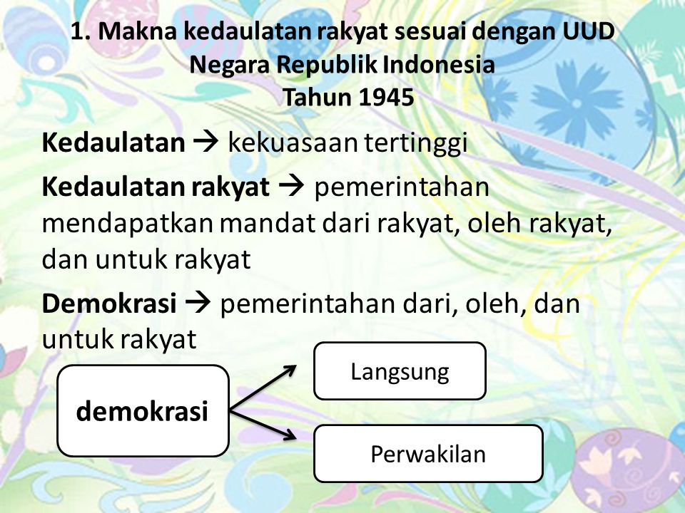 1. Makna kedaulatan rakyat sesuai dengan UUD Negara Republik Indonesia Tahun 1945