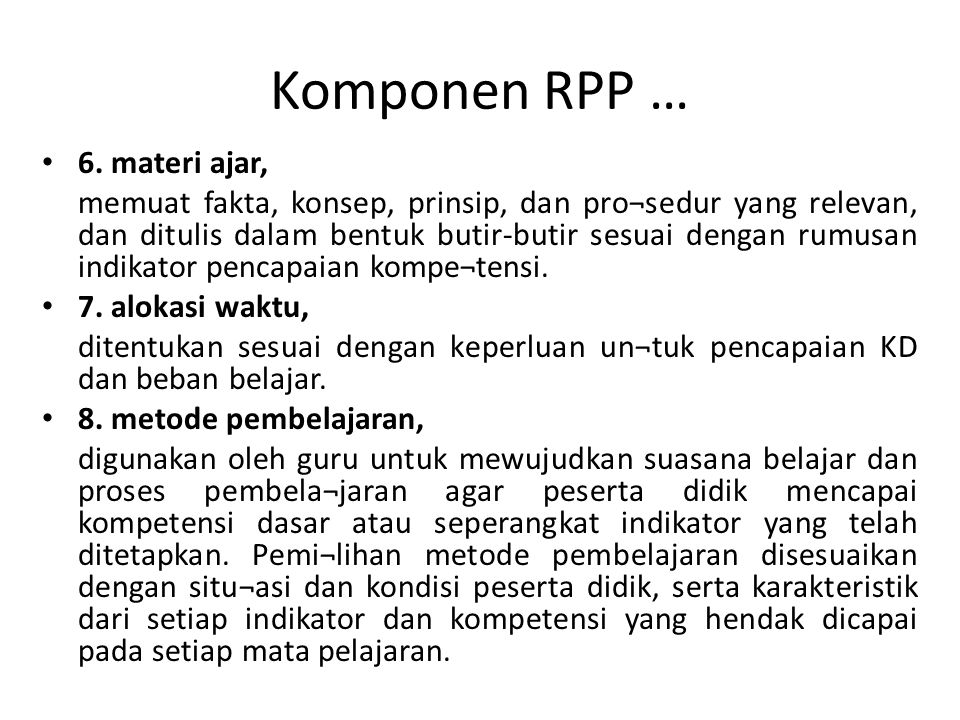 Komponen RPP … 6. materi ajar,