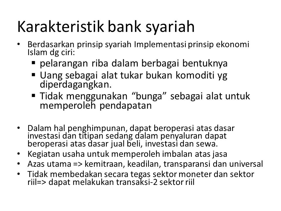 Karakteristik bank syariah