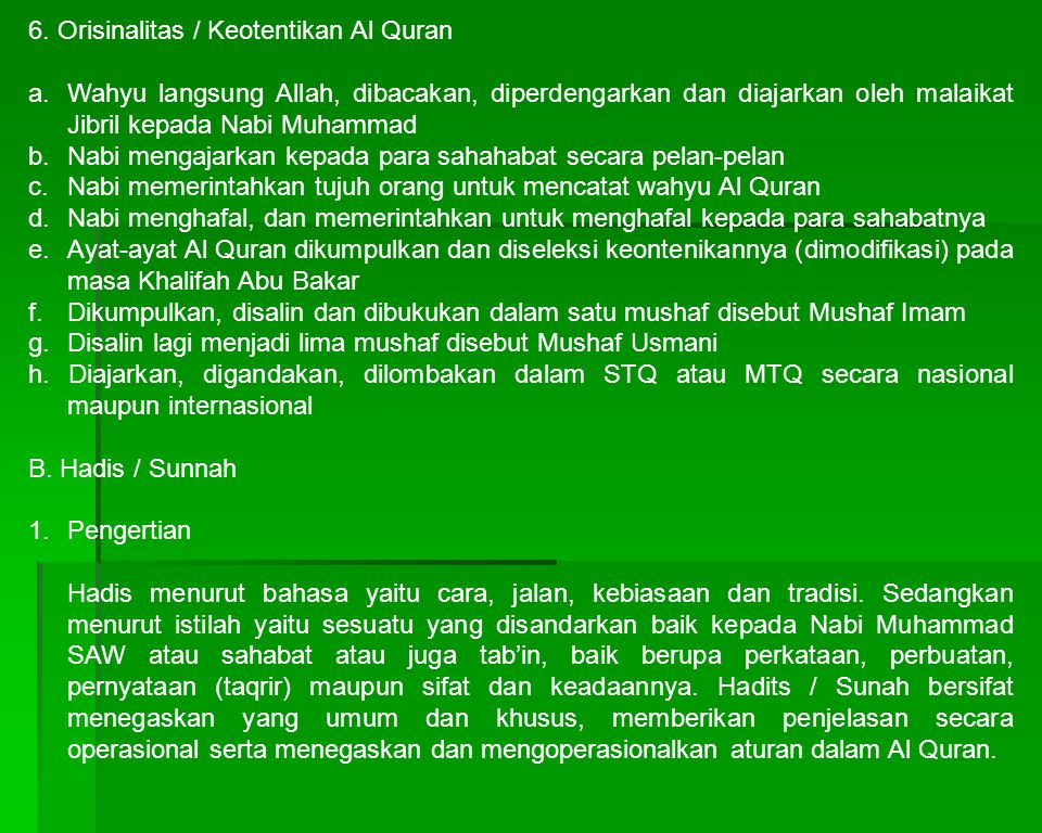 6. Orisinalitas / Keotentikan Al Quran