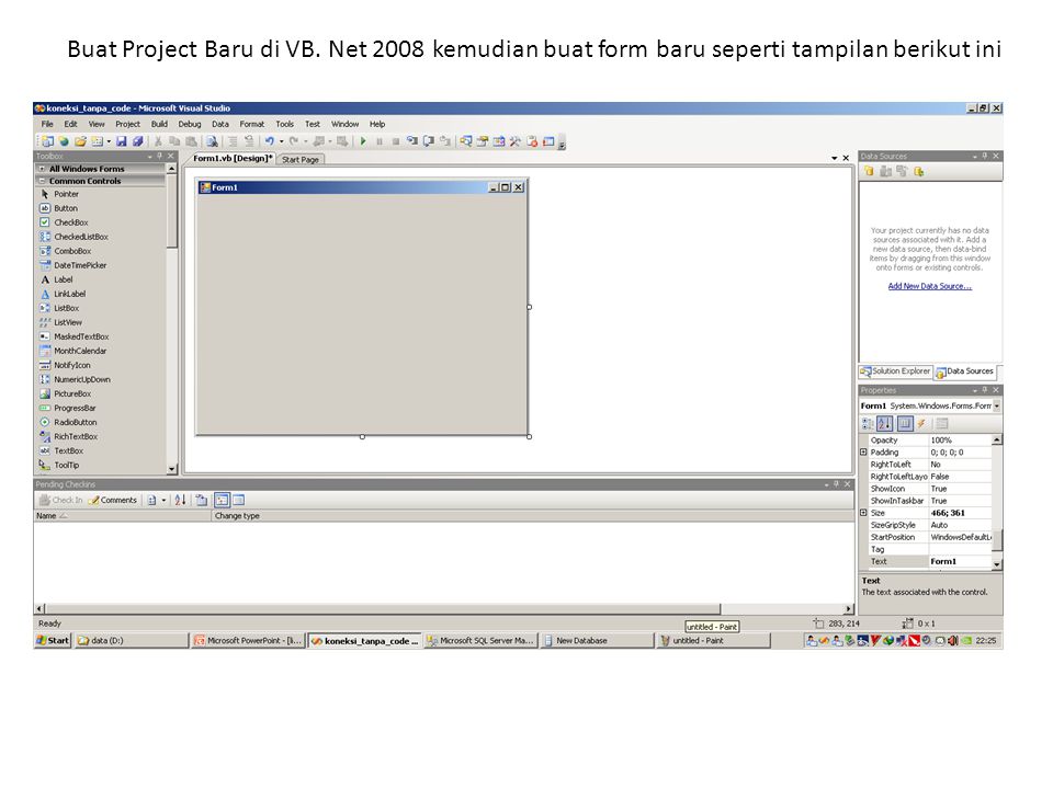 Buat Project Baru di VB. Net 2008 kemudian buat form baru seperti tampilan berikut ini