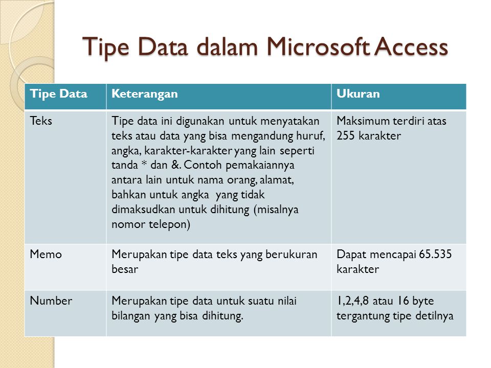 Tipe Data dalam Microsoft Access